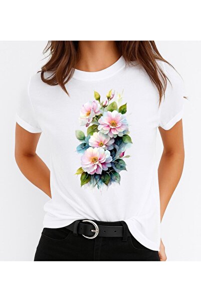 OEM Women's Cotton T-Shirt 100% 4 White Flowers