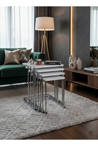 Zigon 4 LÜ TEKERLEKLİ METAL AYAK SEHPA MDF