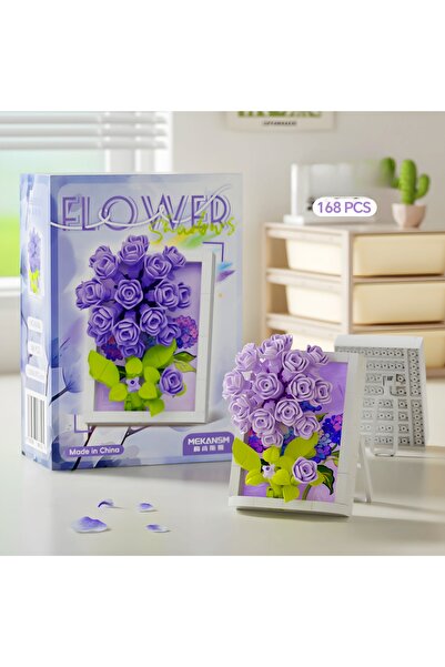 DEK Çerçeveli Mor Ortanca Yapı Blok Dekor | Sonsuz Çiçek | Masaüstü Hediyelik