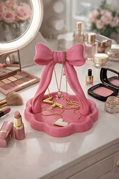 Veiart Pembe Fiyonk Tasarımlı Takı Dekoratif Makyaj Masası Organizer
