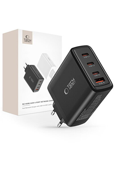 Tech-Protect 9490713935101 NC100W GaN 3xUSB-C + 1xUSB-A PD QC3.0 100W Μαύρο