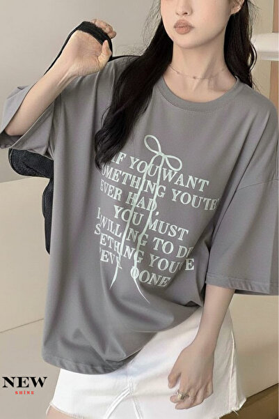 New Shine تي شيرت مطبوع عليه نص للجنسين