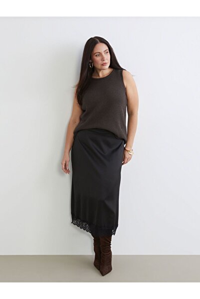 LC Waikiki Plus size lace detailed satin skirt