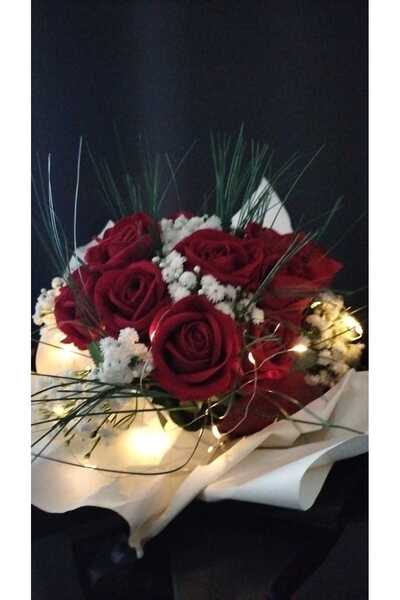 AHİRA Işıklı Gül Buketi 20 ADET Solmayan Yapay Gerçekci Gül Buketi Kişiye Öze...