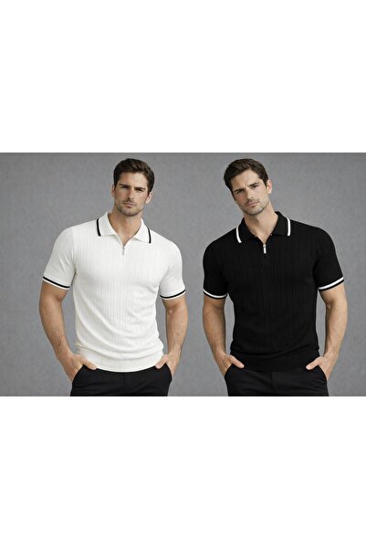 zs zaos fashion Set de 2 tricouri/tricouri tricotate pentru bărbați, din bumb...