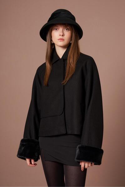 FTZ WOMEN Women's Cashmere Short Coat Black 31279