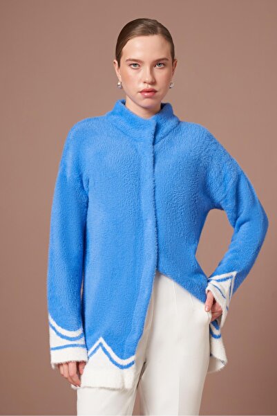 FTZ WOMEN Women's Patterned Beard Cardigan Blue 25204