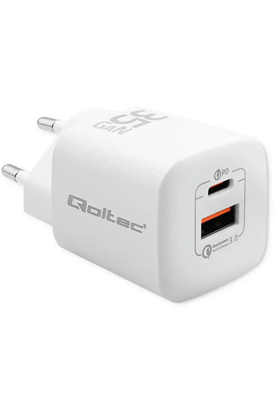 Qoltec USB, USB Tip-C GaN Ultra Alb