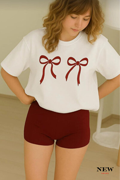 New Shine تي شيرت مطبوع عليه فيونك للجنسين