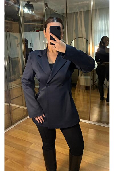 ecemce butik Belden Oturtmalı Pensli Lacivert Blazer Ceket