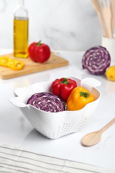 Depa Acrylic White Pasta Strainer & Vegetable Fruit Strainer