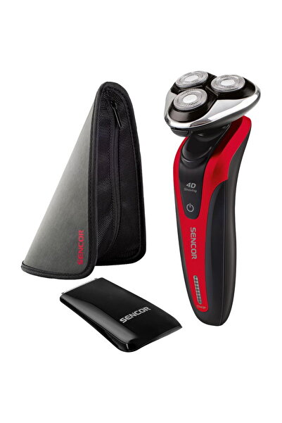 Sencor SMS 5013RD Shaver 3 heads 2 accessories Li-Ion travel bag Black/Red