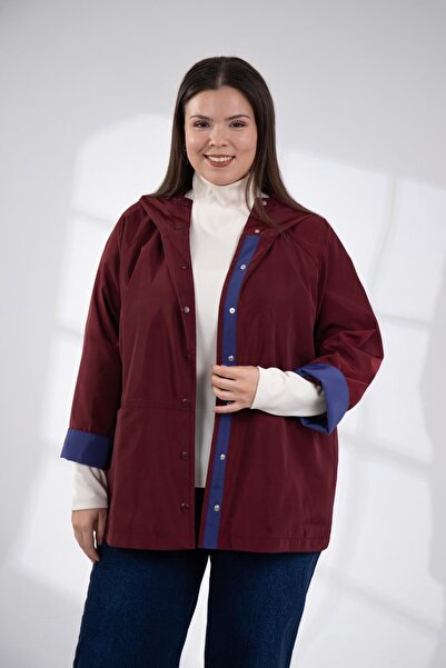 Roxxlen Pelernă de ploaie cu închidere cu capse pentru femei, mărime mare