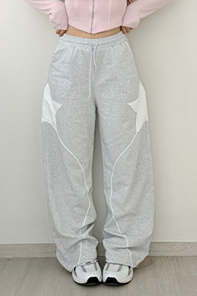 İlayda Toprak Asos Yıldız Detaylı Biyeli Bol Gri Eşofman Altı