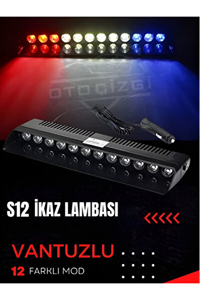 Oto Çizgi S12 Vantuzlu İkaz Lambası – 12 Modlu Kırmızı Beyaz Mavi LED Acil Uy...