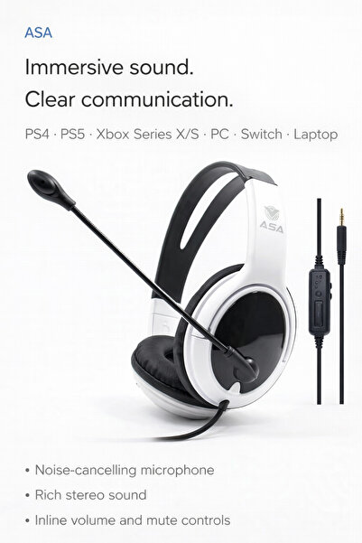 ASA 099 Wired Gaming Headset with Microphone – Stereo Sound for PS4, PS5, PC ...