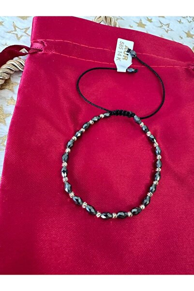 Avania Bracelet with 20 14k gold balls and semi-precious stones, hematite