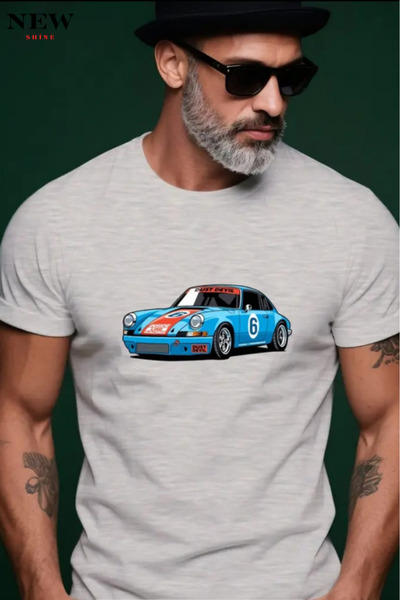 New Shine تي شيرت مطبوع عليه سيارة للجنسين