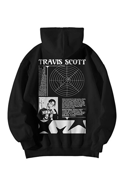 Scrovtie Unisex Black Oversized Hoodie - Travis Scott before Printed 3 Thread...