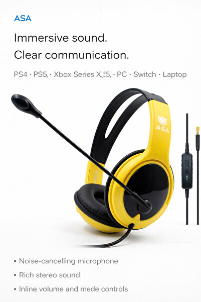 ASA 099 Wired Gaming Headset with Microphone – Stereo Sound for PS4, PS5, PC ...