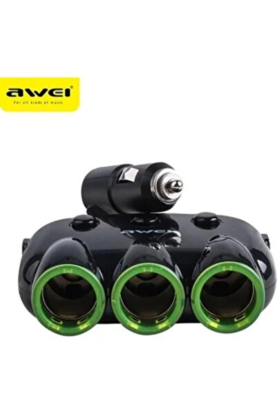 AWEI Adaptor priza tripla pentru bricheta auto 3 porturi 2xUSB, 3.1A, Negru