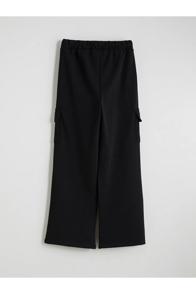 LC Waikiki Black Elastic Waist Cargo Sweatpants for Girls