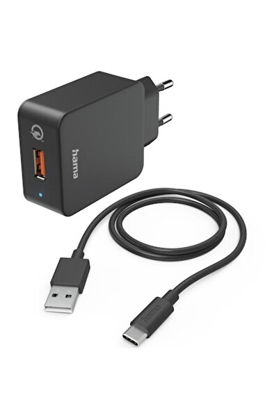 Hama Fast Charger with USB-C Charging Cable, Qualcomm®, 19.5 W, 1.5 m, black