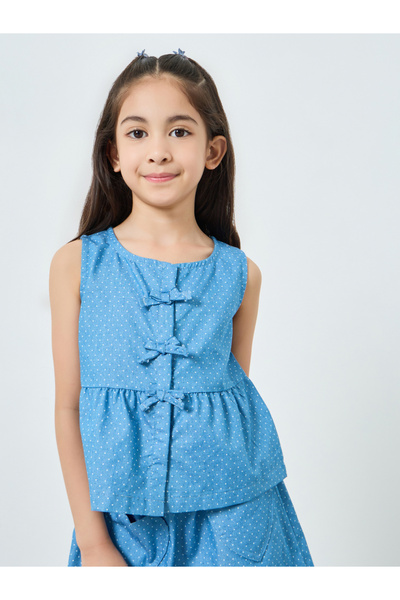 Styli Girls Blue Polka Dot Sleeveless Top