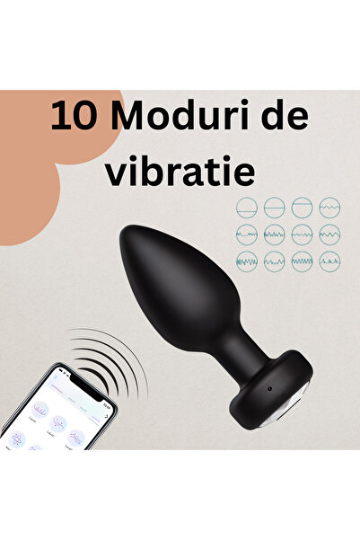 cribeau Dispozitiv de Masaj Anal cu Control prin Aplicatie, 10 Moduri, USB, Rezistent la Apa, Negru