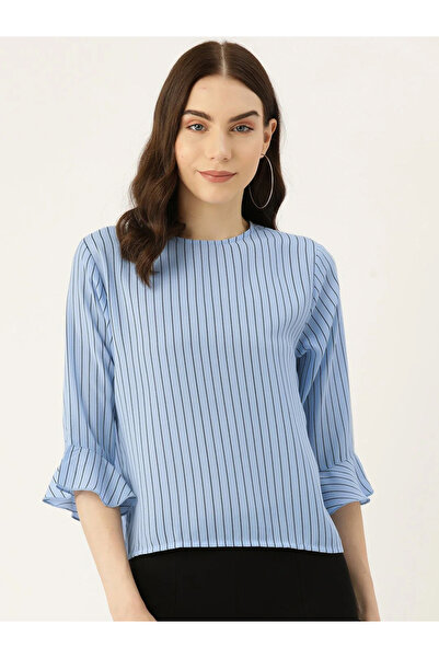 RUE COLLECTION By Styli Women Blue Striped Crepe Top