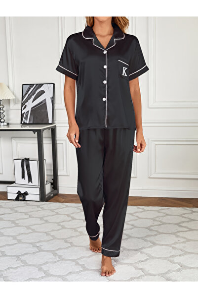 Take Two By Styli Women Solid Short Sleeve Shirt and Pyjama Set
