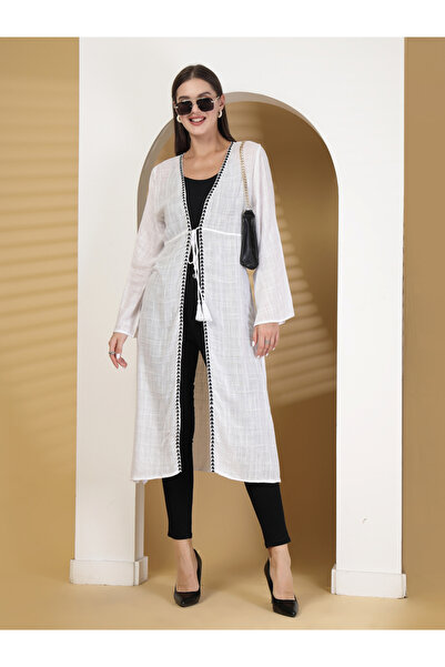 RUE COLLECTION By Styli Women Embroidered Longline Tie-Up Shrug