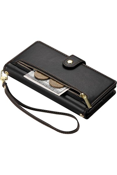 AyShop Fermuarlı KArtlık Kimlik Alanlı Zincirli Katlanabilir Telefon Kılıfı C...