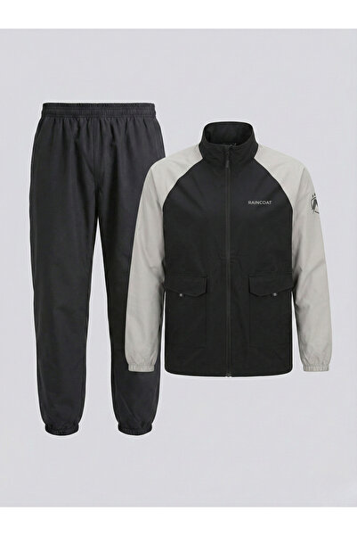 MOTOKIT طقم ملابس واقية من المطر للدراجات النارية باللونين الأسود والأبيض - م...