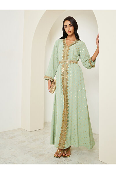 Styli Women Green Embroidered A-Line Kaftan