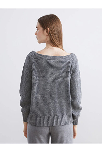 LC Waikiki Gray Boat Neck Oversize Women's Knit Sweater