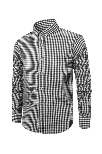 Take Two By Styli Men Black Checked Long Sleeve Shirt