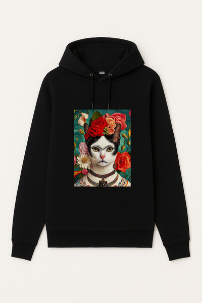 MODA سترة هوديي سوداء من كات كات مطبوع