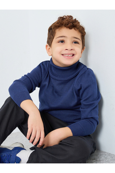Styli Boys Blue Roll Neck Knit Sweater
