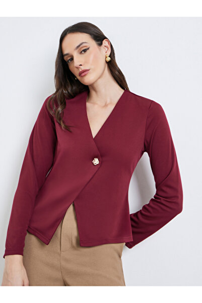 Styli Women Red Long Sleeve Wrap Top