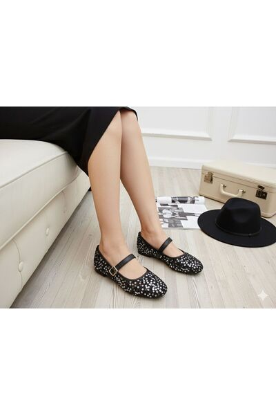 FEMME FATALE Romance Pull-On Mary Jane Ballerina Shoes with Buckle