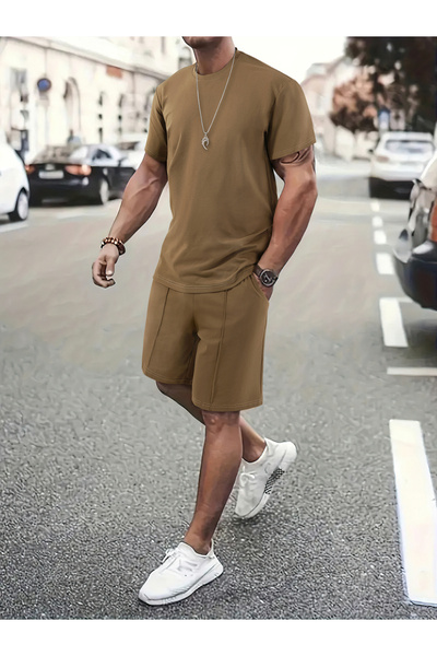 Take Two By Styli Men Solid Short Sleeve T-Shirt and Shorts Co-Ords