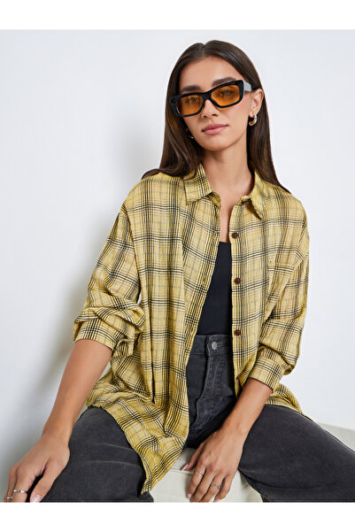 Styli Women Plaid Preppy Style Oversized Shirt