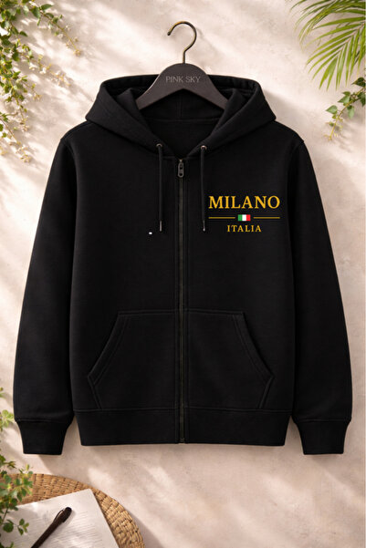 Pink Sky Unisex Printed Zipper Hooded Sweatshirt