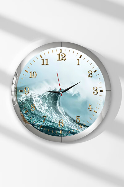Zevahir Mobilya Dekorasyon Ceas de perete rotund din MDF cu tematică Wave, cu...