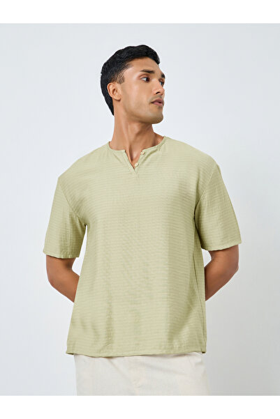 Styli Men Textured Linen Blend Oversized T-Shirt