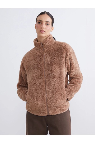 LC Waikiki Women's Plush Cardigan with Stand Collar