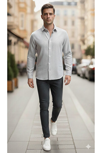 mavisima erkek giyimi Cămașă casual pentru bărbați, cu textură, croială slim ...