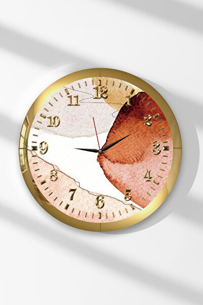 Zevahir Mobilya Dekorasyon Gold Framed Canvas Rhythm Themed Round Mdf Wall Clock