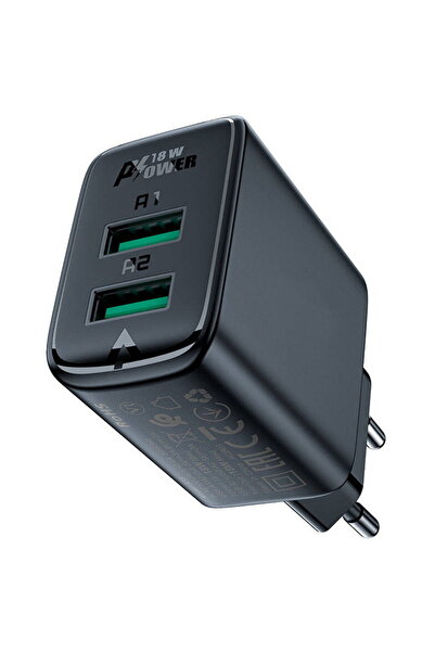 Acefast Quick Charge 3.0, 2x USB, 18W, Negru